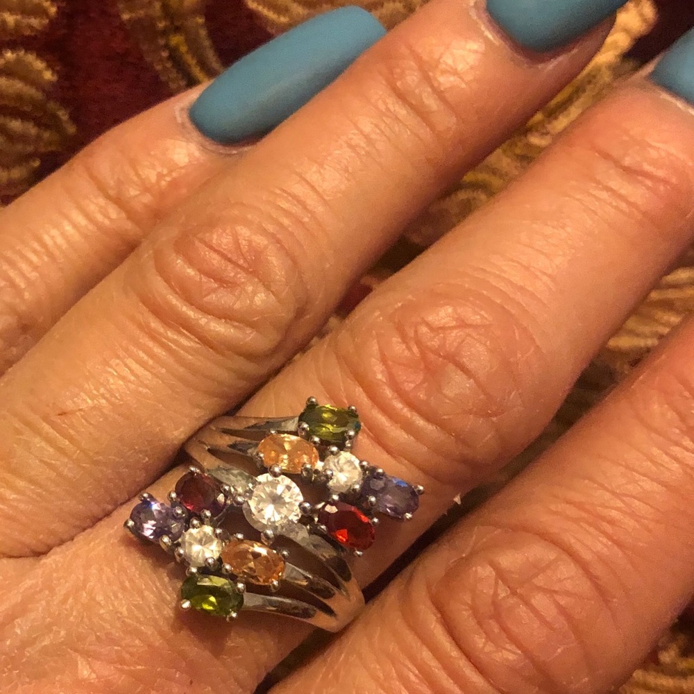 Sterling silver ring with color stones. Size 7-7.5